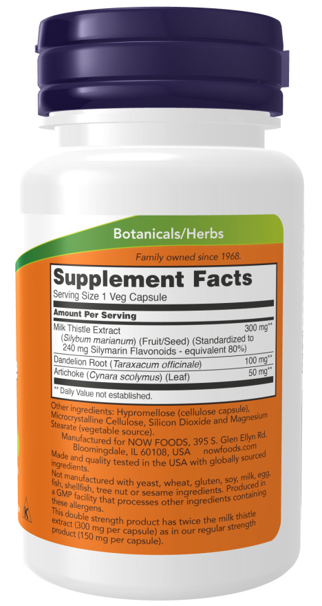 Silymarin, Milk Thistle Extract with Artichoke & Dandelion, Double Strength, 300 mg