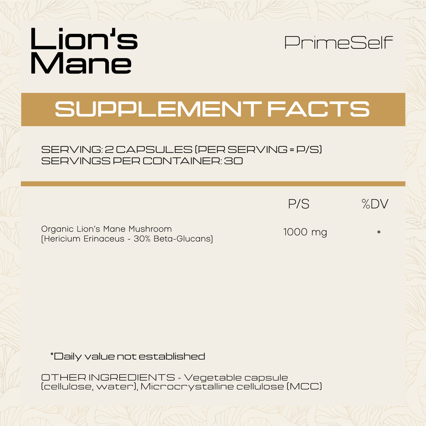 Primeself Organic Lions Mane Mushroom