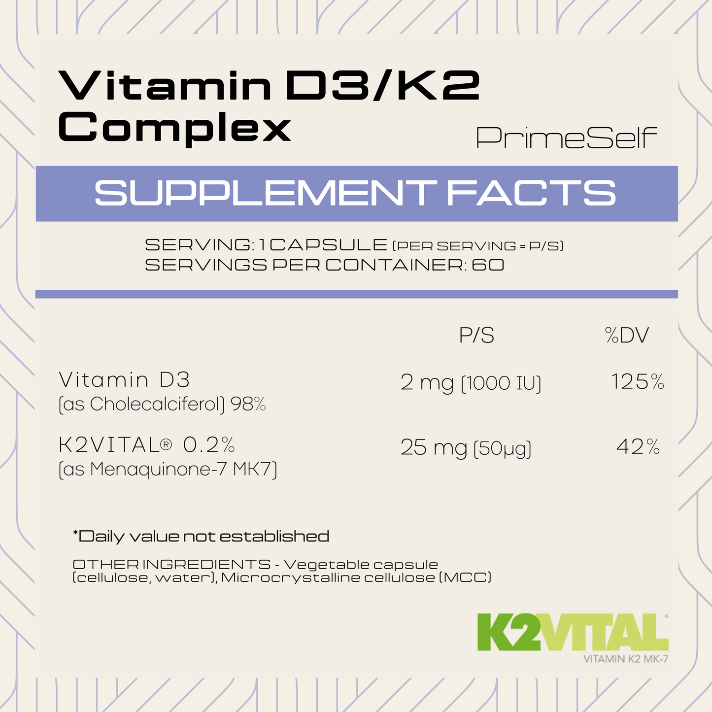 Primeself Vitamin D3+K2 Complex